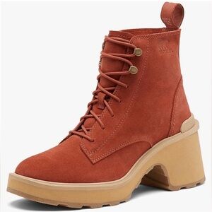 NEW Sorel Women's Hi-Line Heel Lace Boot in Warp Red, Tawny Buff Size 7.5